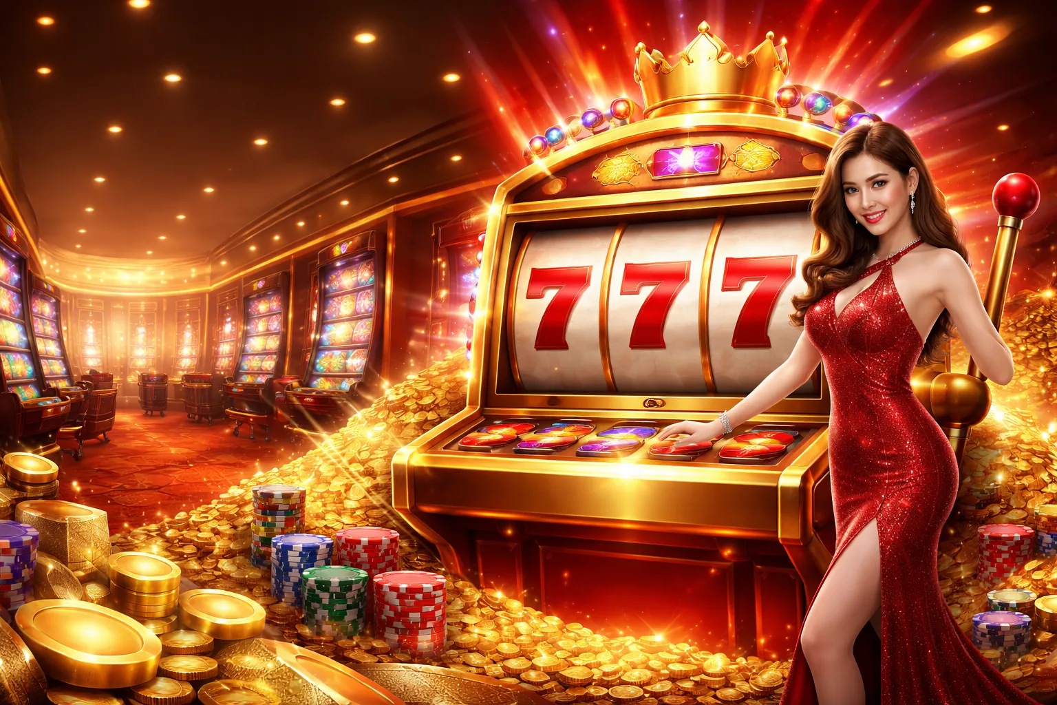 Máy đánh bạc 36win casino với hiệu ứng ánh sáng rực rỡ và biểu tượng chiến thắng